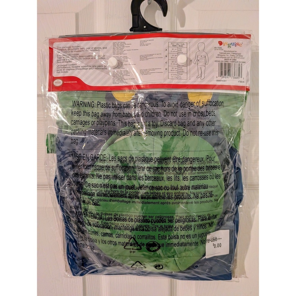 Luigi Toddler Costume 2T Super Mario Bros Green Hat Padded Overalls NWT - Picture 5 of 9